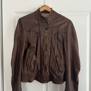 Cole Haan women’s brown leather moto jacket